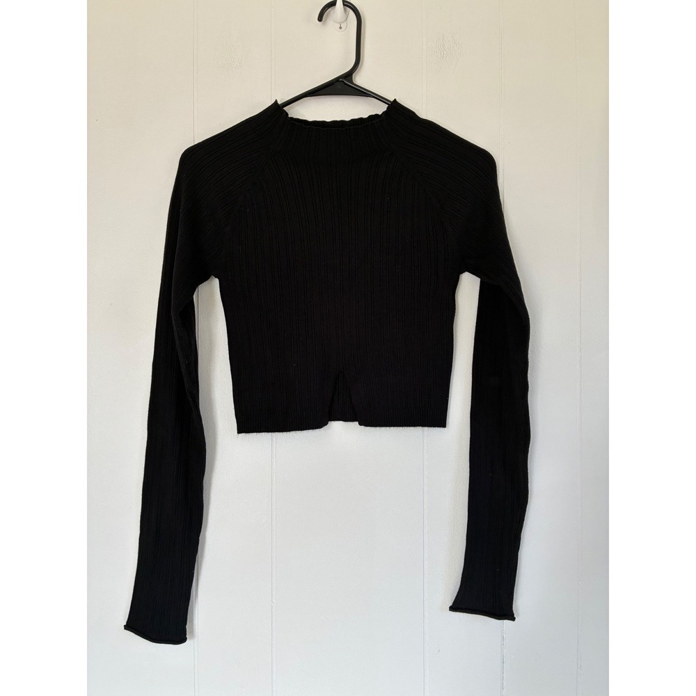 NWT Garage Jet Black Ribbed Mock Neck Crop‎ Bodycon Sweater NWT Size Medium